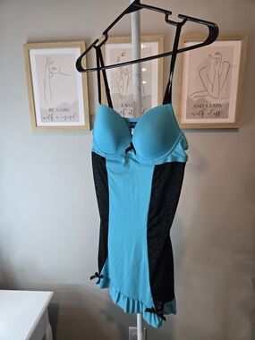 Rampage Teal and Black Lace Chemise